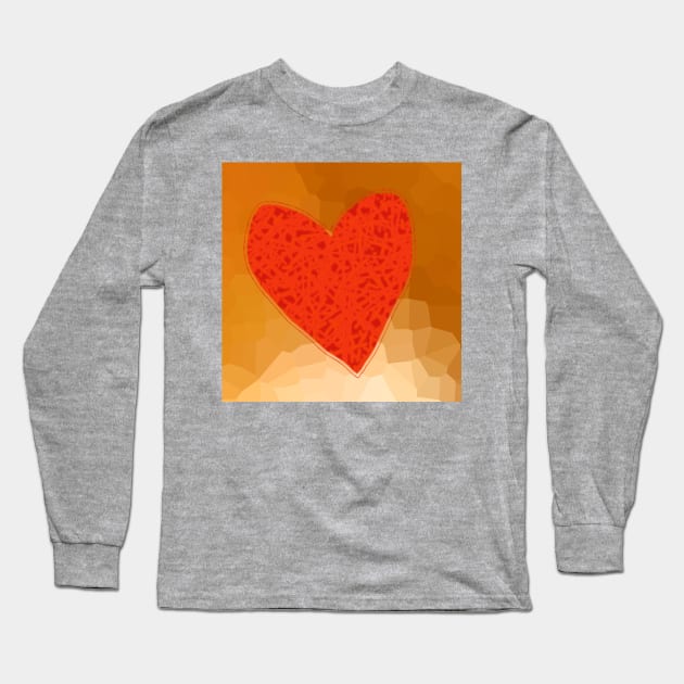 Red Heart on Gold Mosaic Long Sleeve T-Shirt by ellenhenryart